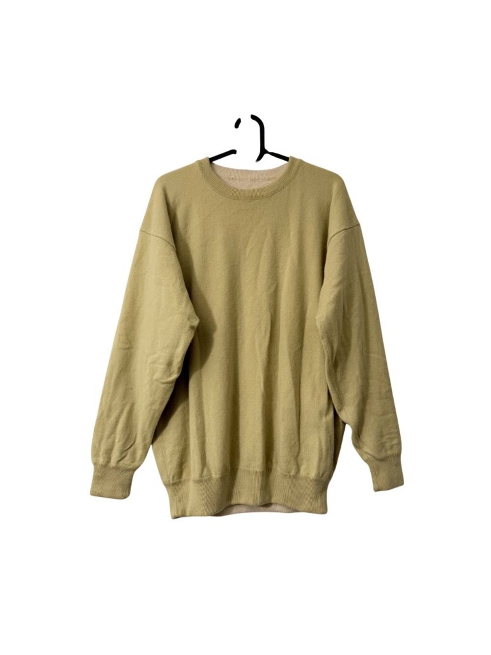 VTG Chartreuse Beige Thick Cashmere Reversible Crewneck Sweater Womens Large
